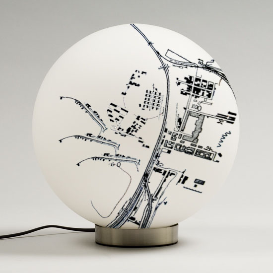 graphic design, imaginary map on a lampe by Adèle Houssin